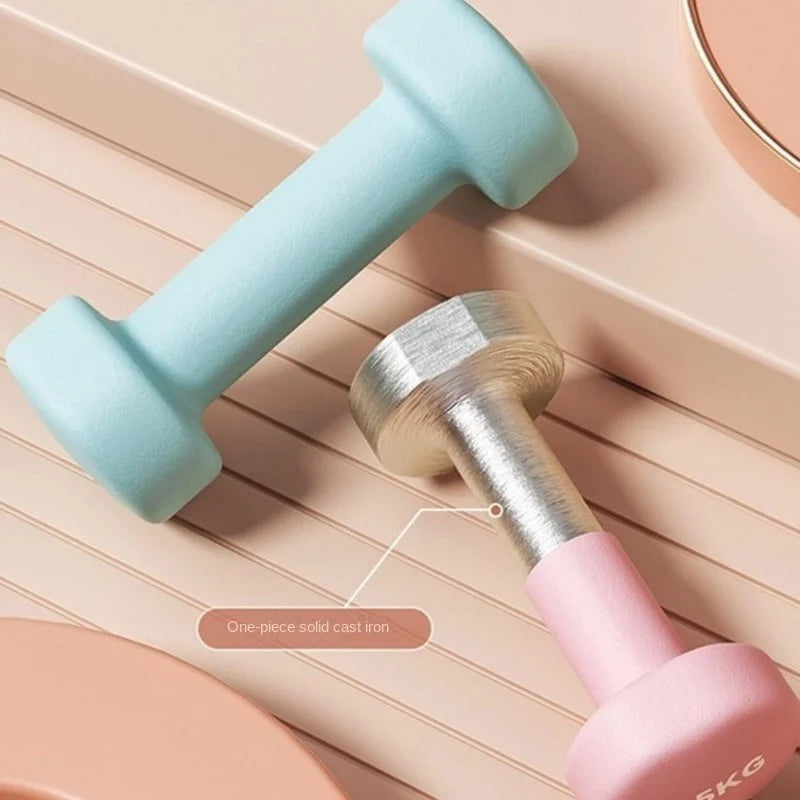 Yoga Flat Head Scrub Impregnated Plastic Dumbbells For Men And Women Home Exercise Sports Equipment Solid Cast Iron Dumbbells