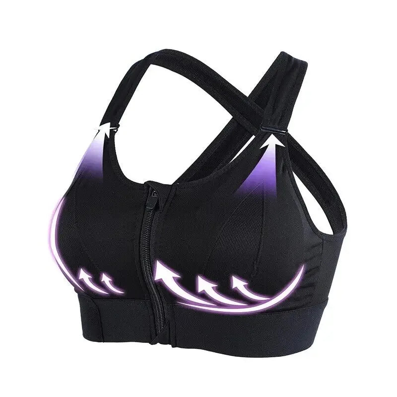S-5XL Bras For Women Sports Front Zipper Adjustable Strap Shockproof Elastic Fitness Athletic Brassiere Slim Yoga Crop Top