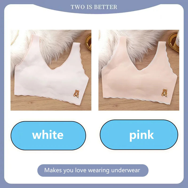 2pcs Sports Bras Women Ice Silk Comfortable Breathable Suitable For Girls Without Steel Rings Vest Bra Fashionable Lightweight