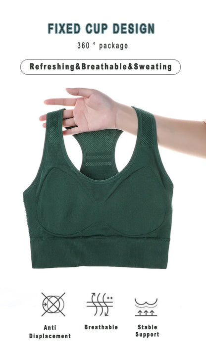 Sports Bra for Women, Back Padded Strappy Sports Bras Medium Support Yoga Bra with Fixed Cups