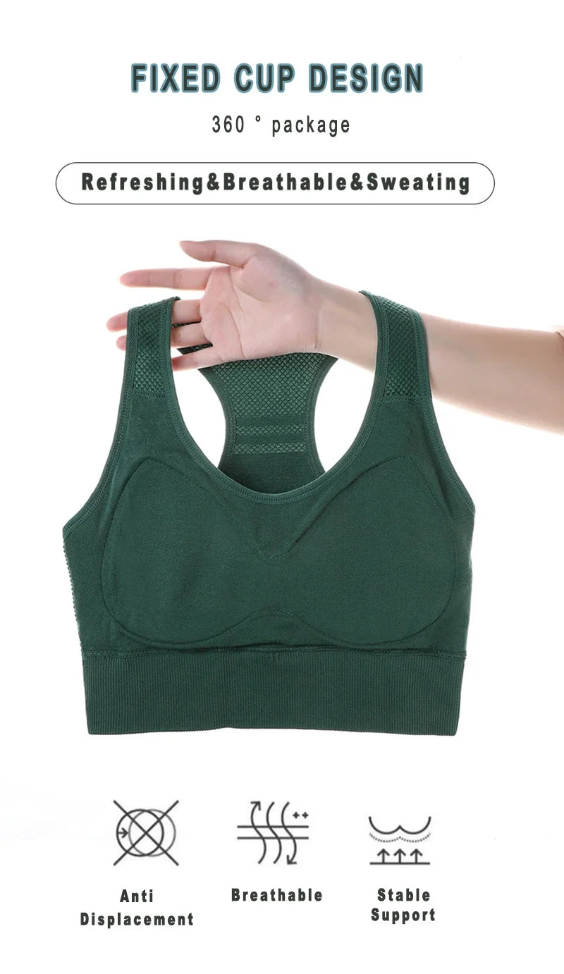 Sports Bra for Women, Back Padded Strappy Sports Bras Medium Support Yoga Bra with Fixed Cups