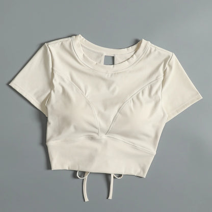 Yoga suit with chest pad sports beauty back fashionable quick-drying short-sleeved T-shirt running Pilates training fitness