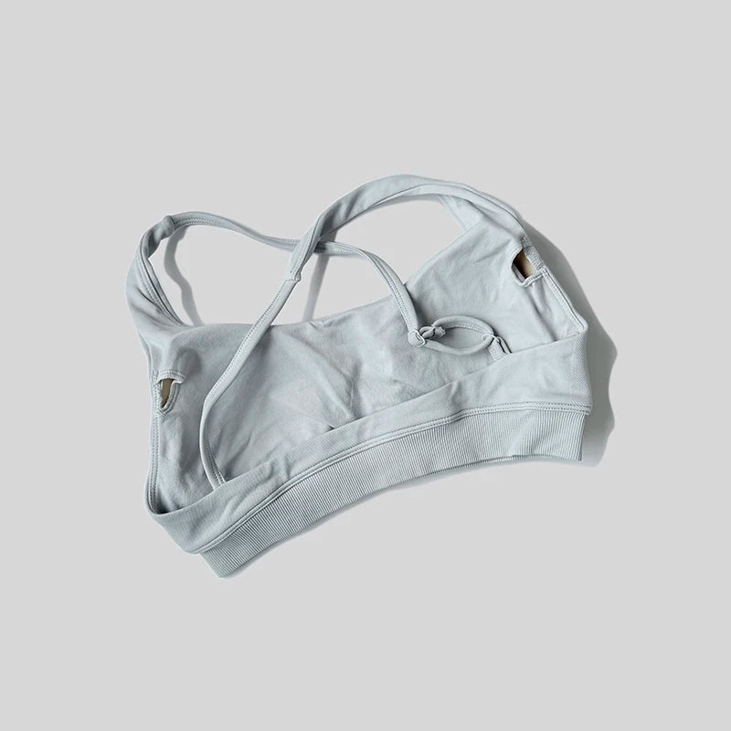 Strappy Bra Top Women High Support Cross Back Sport Seamless Padded Bras Scrunch Workout Gym Fitness Tank Tops