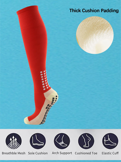 1 Pair Men's Soccer Socks with Grip, Non Slip Anti Slip Athletic Socks with Cushion Pads for Football/Basketball/Hockey