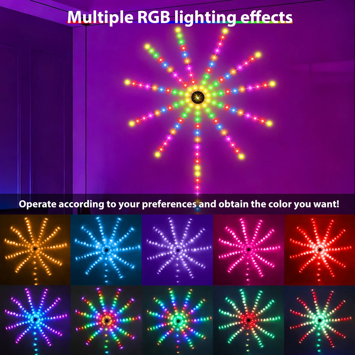 1pc RGB Firework Flexible LED Strip Lights 5V USB With Bluetooth Remote Voice-Activated Christmas Decoration Lights for Bedroom