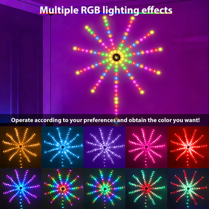1pc RGB Firework Flexible LED Strip Lights 5V USB With Bluetooth Remote Voice-Activated Christmas Decoration Lights for Bedroom