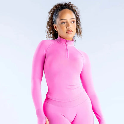Women Long Sleeve Yoga Clothes Seamless Long Sleeve Half Zippy Gym Top Jacket Tight Yoga Top Fitness Workout Running Clothes Top