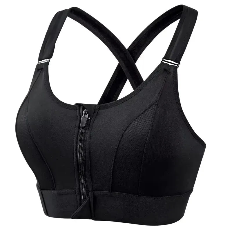 S-5XL Bras For Women Sports Front Zipper Adjustable Strap Shockproof Elastic Fitness Athletic Brassiere Slim Yoga Crop Top
