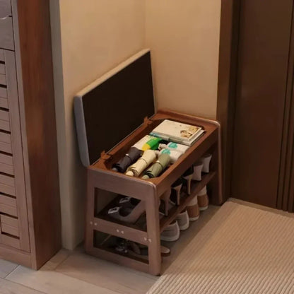 Solid Wood Shoe Bench Breathable Living Room Entryway Thickly Padded Shoe Changing Stool Anti-Collapse Hallway Storage Stools
