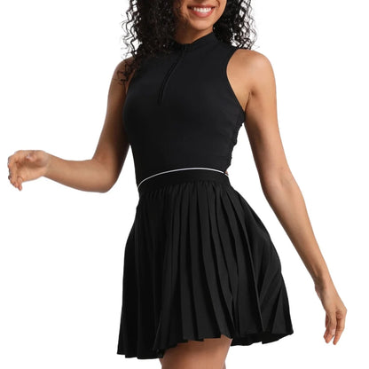 European and American Casual Sports Fitness Yoga Suit Sleeveless Back Hollow Black Tennis Dress