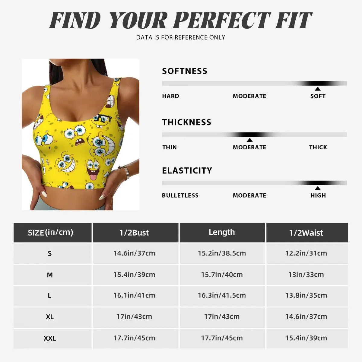 SpongeBobed Anime Cartoon Womens' Sports Bra Longline Wirefree Padded with Medium Support Yoga Sport Bras With Removable Cups