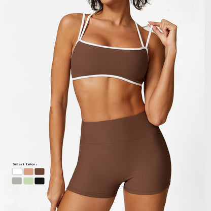 Yoga Set 2 Piece Workout Outfit for Women Sport Bra Shorts Leggings Summer Gym Fitness Clothes Black Brown Gray 2025 Tracksuit