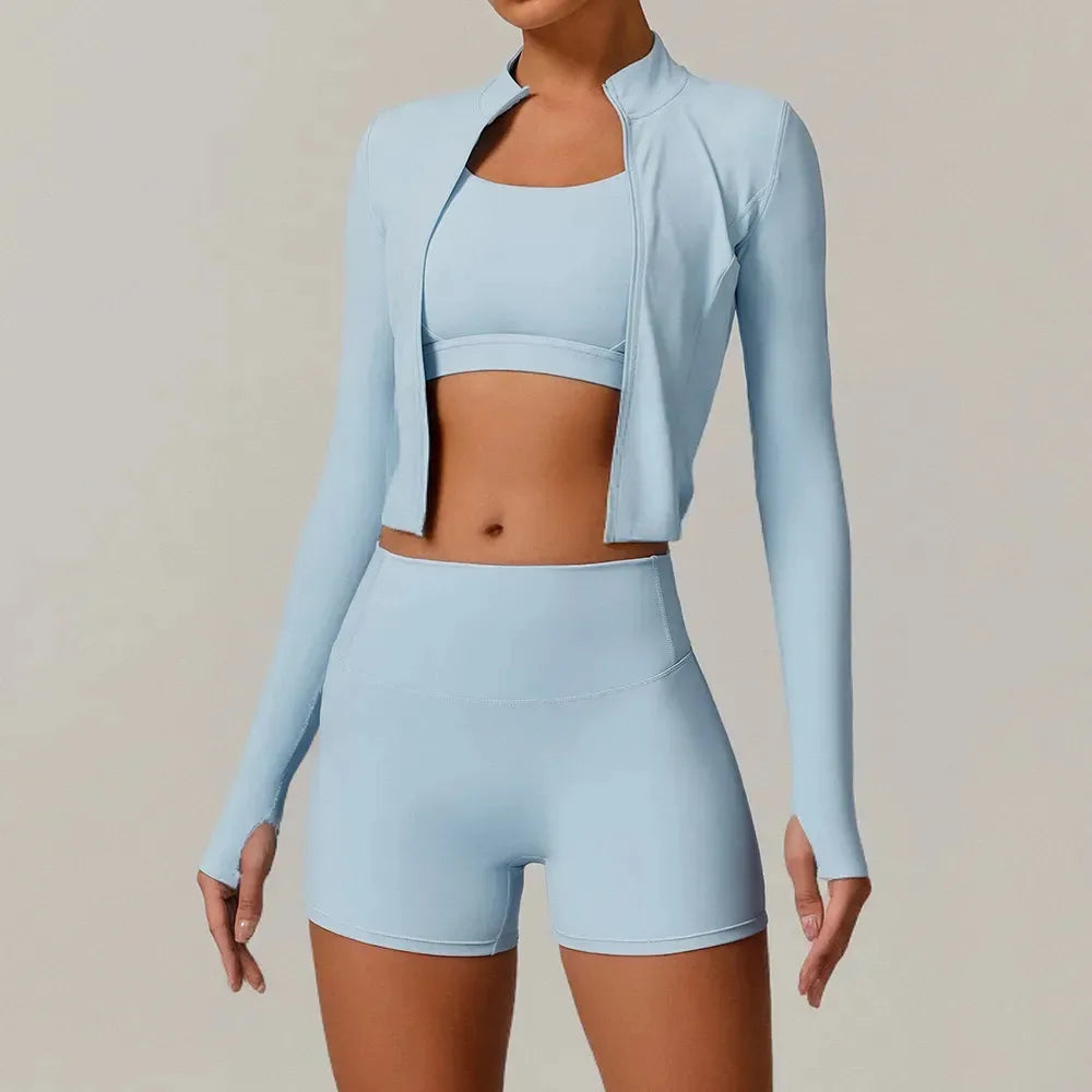 Womens Yoga Outfit Three Pieces Suits Vest Set Exercise Close-Fitting Fitness Wear Running Elastic Workout Tracksuit