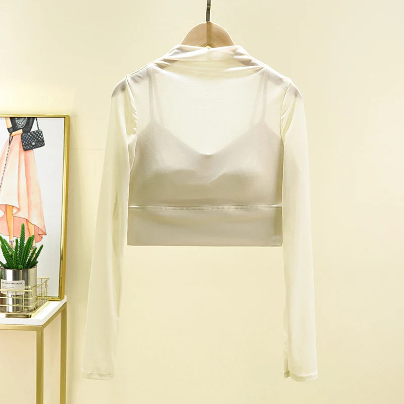 High End Yoga Clothing T-shirt with Chest Cushion and Mesh Sexy and Slimming Yoga Long Sleeved Top Fashion Sports Fitness Top