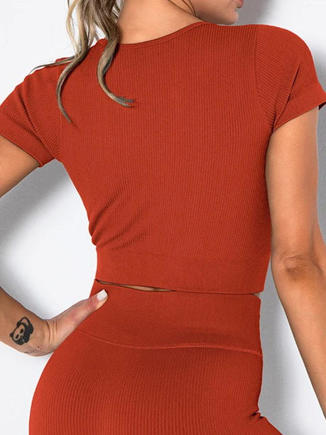 Wearable in all seasons, quick-drying seamless yoga clothing set, shock-proof sports bra, yoga short-sleeved yoga pants