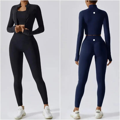 Womens Yoga Outfit Three Pieces Suits Vest Set Exercise Close-Fitting Fitness Wear Running Elastic Workout Tracksuit