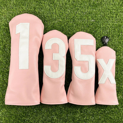 Golf Club Headcover Set - White&Pink Large Number Design for All Clubs