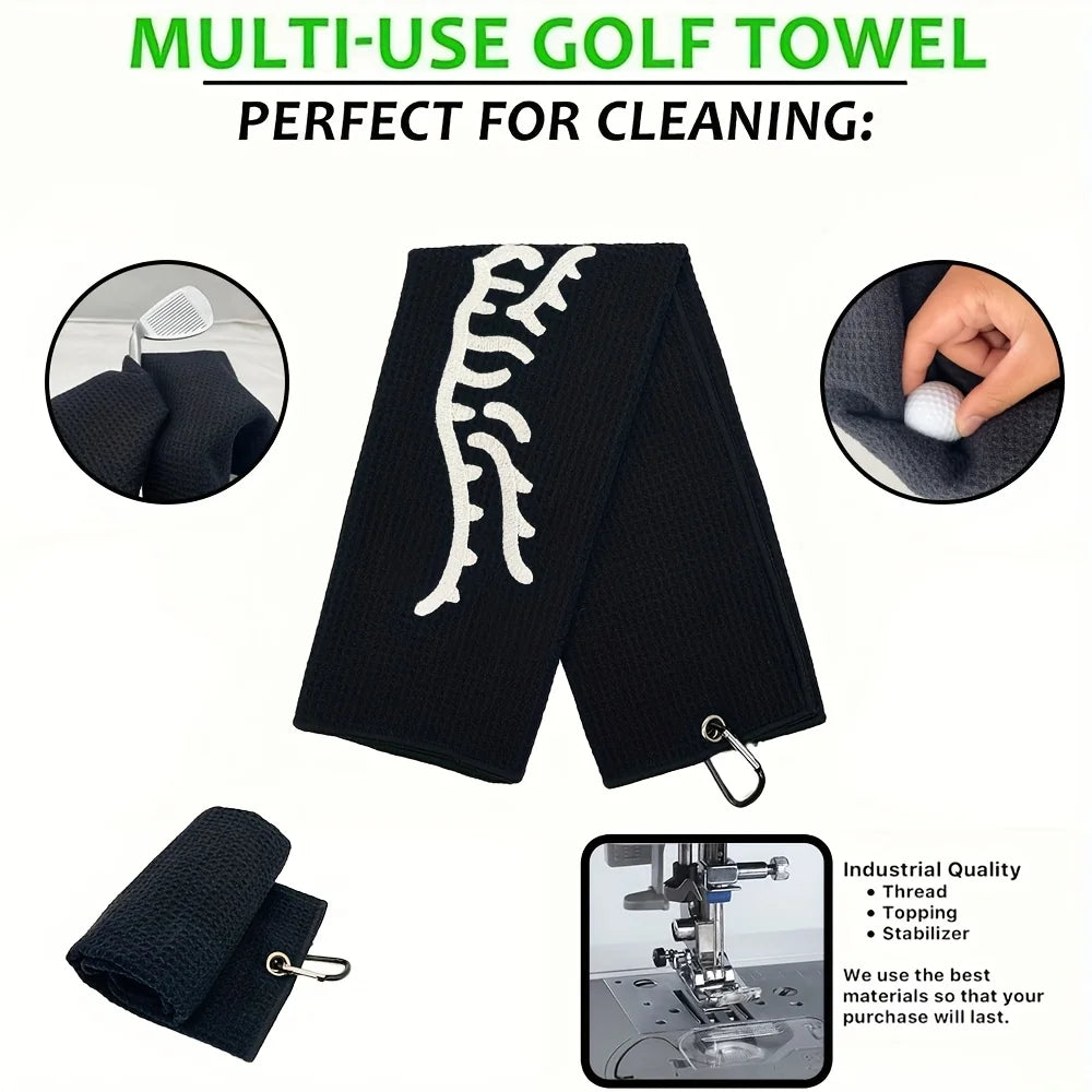 1pc Tiger Embroidered Golf Towel, Microfiber, Waffle Texture, Soft Material, with Carabiner, for Golf Bags and Accessories