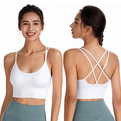 Sports Bra Womens Cross Back Sport Bras Padded Strappy Cross Cropped Bras Yoga Crop Top Workout Fitness Bras Bralette