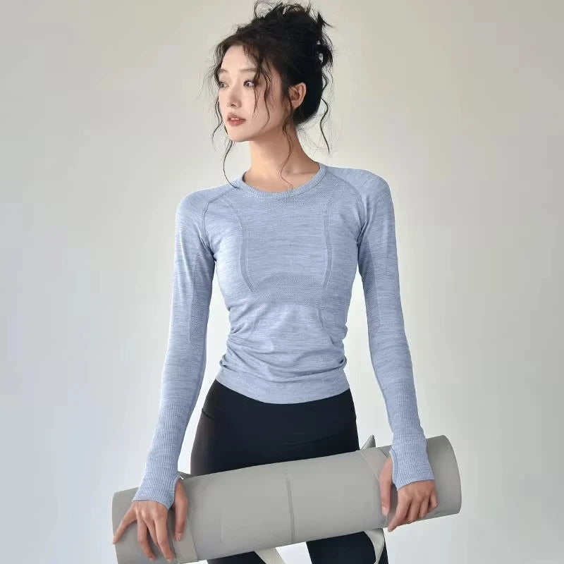 Yoga Clothes Trendy Brand Women's Sports Long-sleeved Tops Spring and Summer Slim Running Pilates Training Fitness Clothes