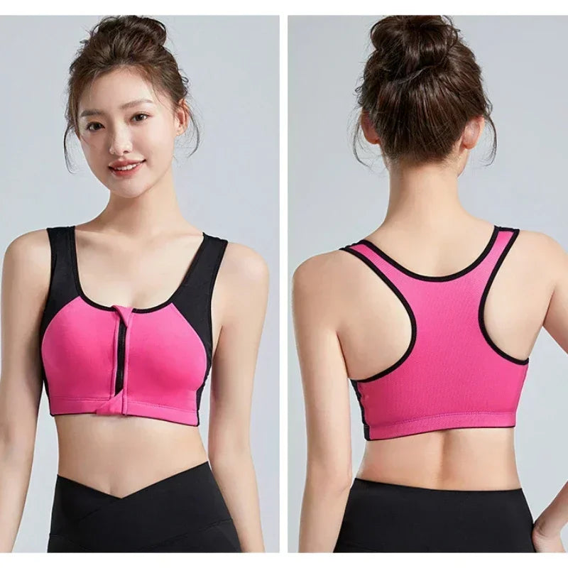 Sports Bra Women Push Up Front Zipper Shockproof Patchwork Gym Jogging Crop Top Female Running Fitness Vest Sport Bras for Women