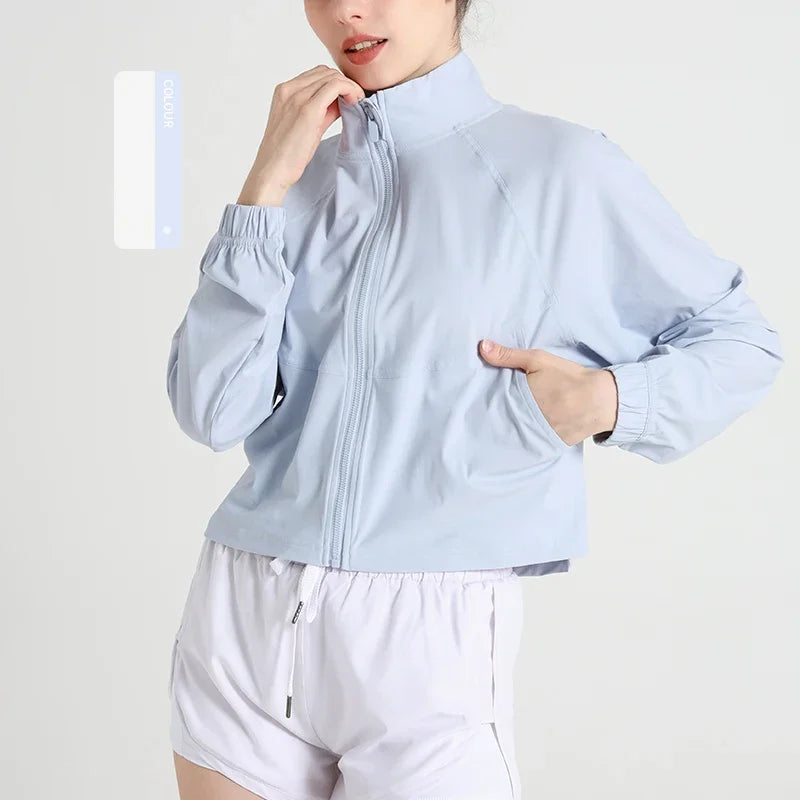 Long Sleeve Yoga Shirt Fitness Workout Sport Tops Gym Clothing Women Exercise Running Quick Dry Zipper Yoga Suit Coat Sportswear