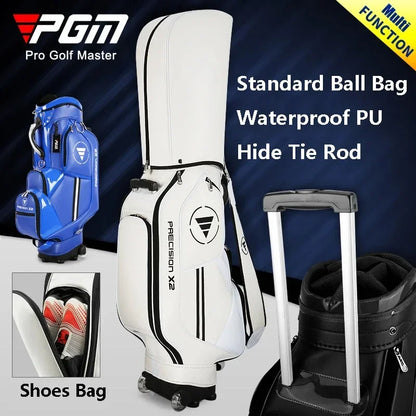 PGM Tie Rod Golf Standard Ball Bags Waterproof PU Stand Bags with Wheel Portable Multi-Functional Golf Package Can Put 13 Clubs