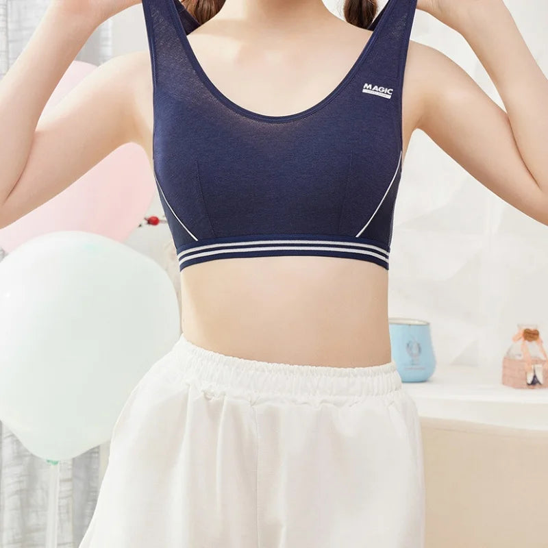 New Simple Solid Color Girls Sport Underwear Shockproof Running Vest Youth Period Girl Soft Breathable Quick Dry Comfortable Bra