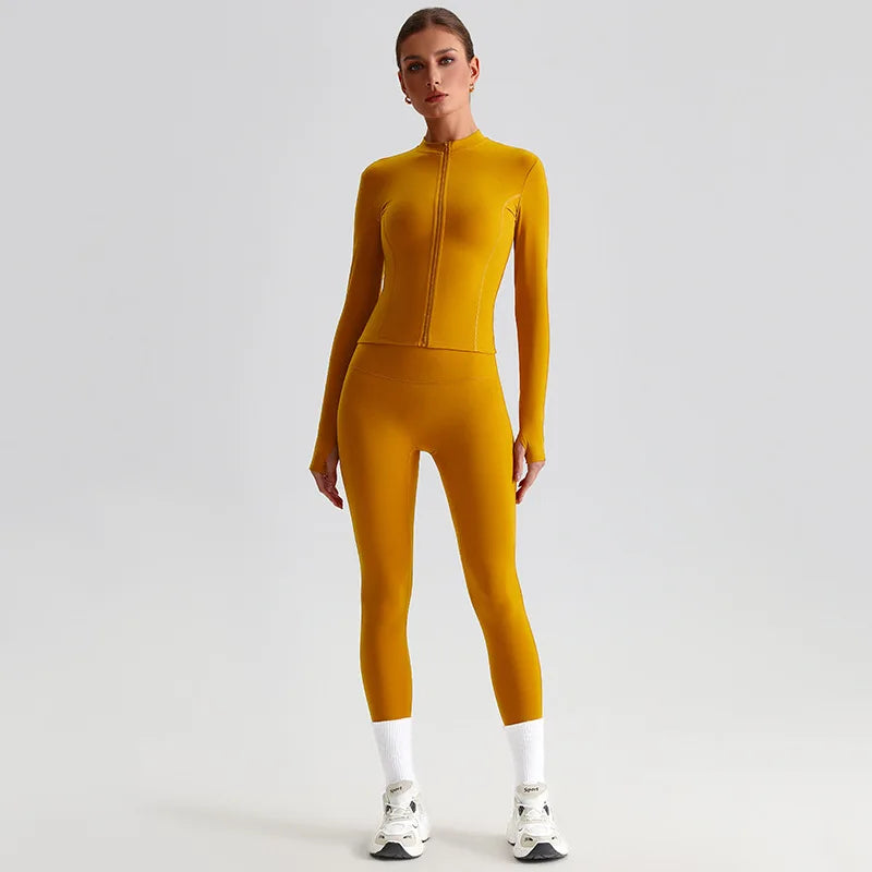 Yoga Jacket and Pants Set for Women Fitness Pilates Gym Wear Push Up Workout Activewear Outfit