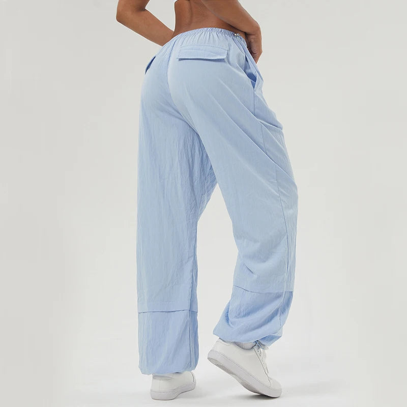 Women Loose Yoga Pants Solid Color Outdoor Jogger Pants Breathable Quick Dry Pocket Sweatpants Female Running Sportswear