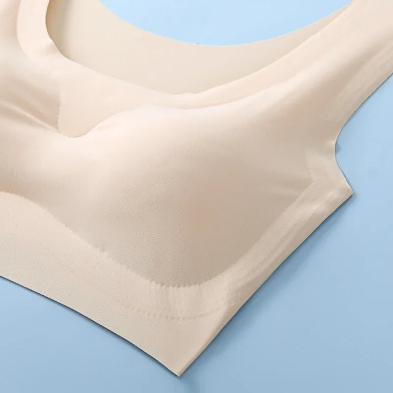 Wire-Free Sports Bra Seamless Ice Silk Small Chest Push-up Bra Prevent Sagging Thin Back Beauty Large Size Bra