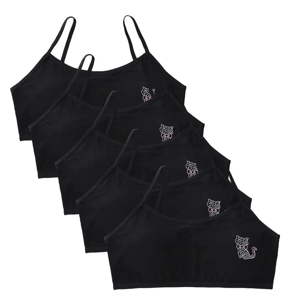 5pcs 2025 Girls Cotton Training Bralette Adjustable Support Tanks Top 8-16Y Breathable Teen Undershirt for Everyday&Sports Bras