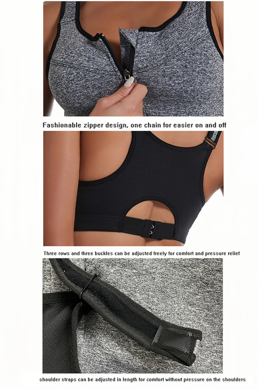 Plus Size Women Zipper Sports Bra Shockproof Tank Top Yoga Underwear for Sporty Bodybuilding Running Sport Bras