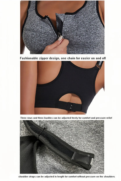 Plus Size Women Zipper Sports Bra Shockproof Tank Top Yoga Underwear for Sporty Bodybuilding Running Sport Bras