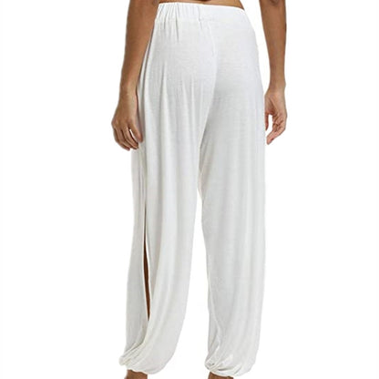 Womens Harem Hippie Pants Yoga Clothing Smocked Waist Palazzo Beach Cover Up Pants Side Split Active Workout Sweatpants