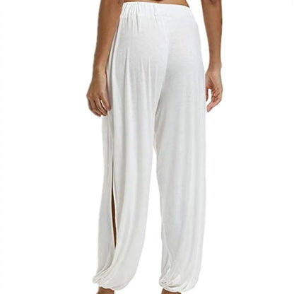 Womens Harem Hippie Pants Yoga Clothing Smocked Waist Palazzo Beach Cover Up Pants Side Split Active Workout Sweatpants