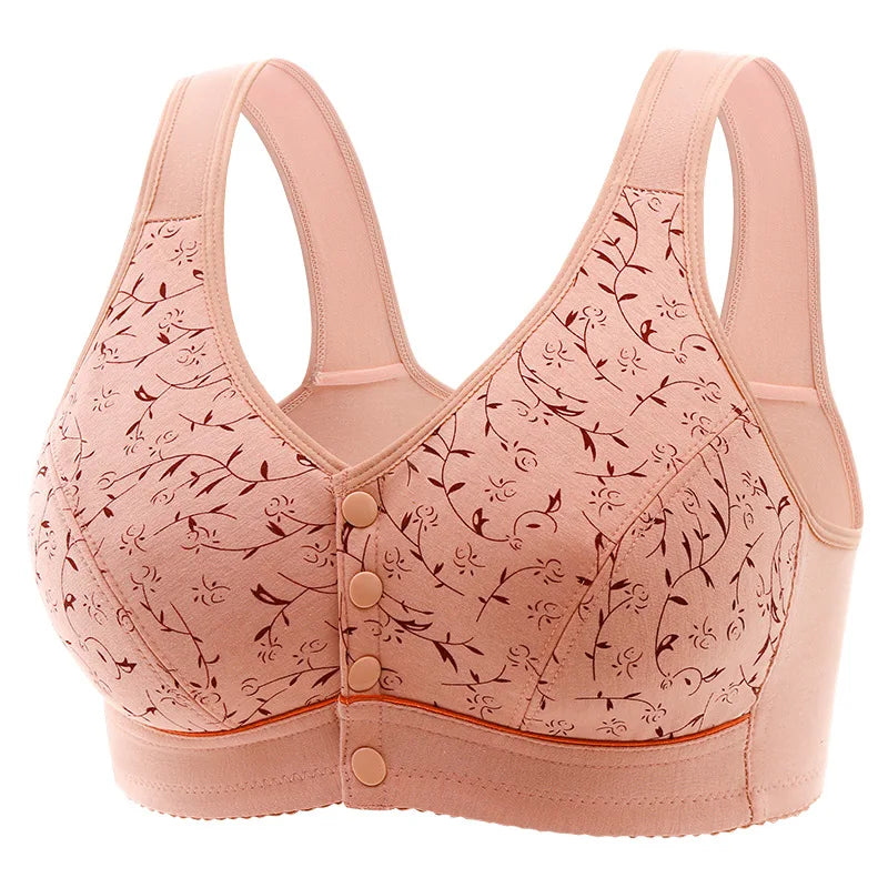 Women's Front-opening Comfortable Sports Underwear Thin Cotton Printed Non-wired Bra With Vest Style  Breathable Function