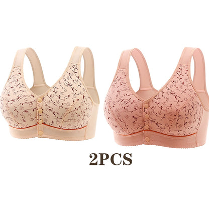Women's Front-opening Comfortable Sports Underwear Thin Cotton Printed Non-wired Bra With Vest Style  Breathable Function