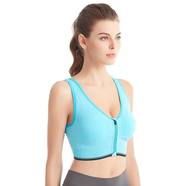 Running Fitness Sports Bra Front Zipper Women's Underwear Shockproof without Underwire Bralette Breathable Seamless Brassiere