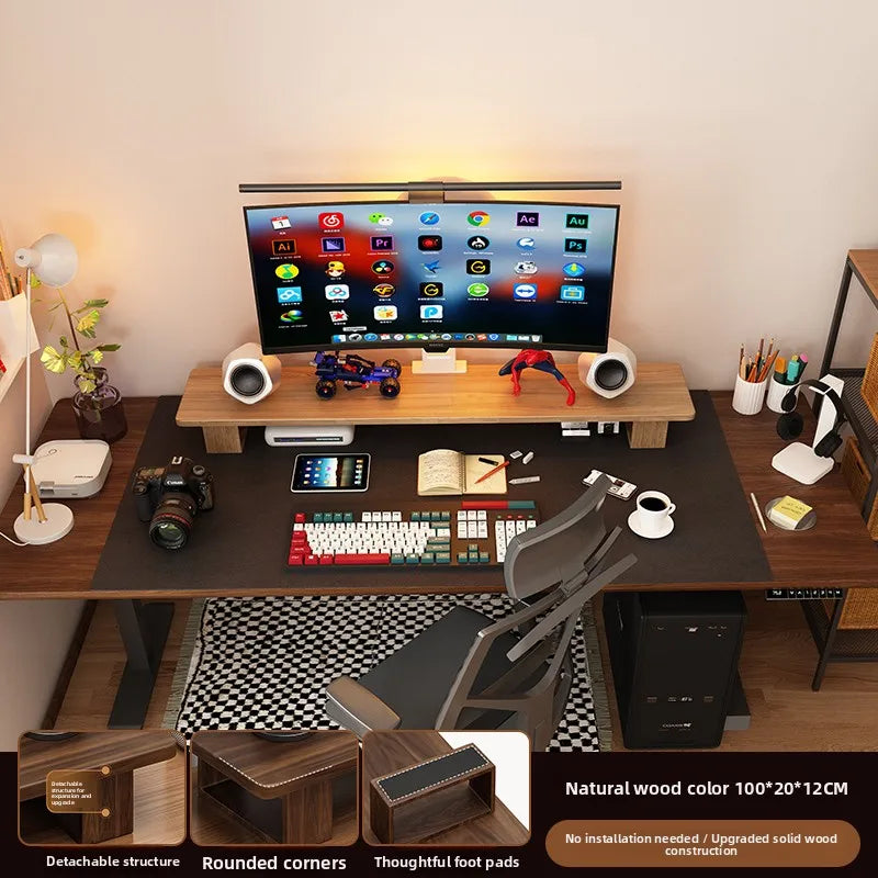 Elevated  Wood Cuter Monitor Stand Desk Base Home Office Desktop Organizer Ra Adjustable Height No Installation