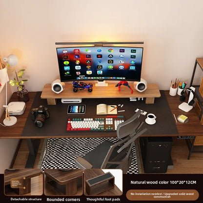 Elevated  Wood Cuter Monitor Stand Desk Base Home Office Desktop Organizer Ra Adjustable Height No Installation