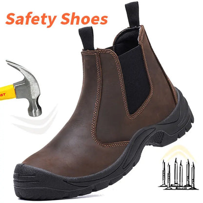 Safety Boots Work for men without lace steel toed toes Full-grain-leather Anti-puncture Protective Indestructible nubuckCombat