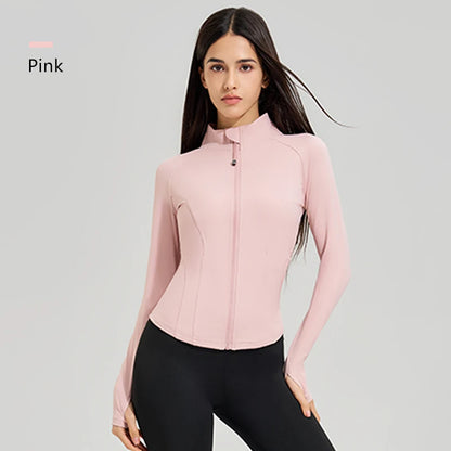 Exercise jacket yoga fitness clothing long-sleeved women four seasons running fast dry tight tops gym yoga jacket