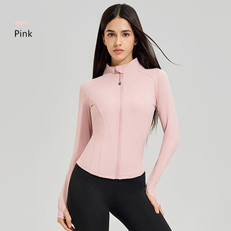 Exercise jacket yoga fitness clothing long-sleeved women four seasons running fast dry tight tops gym yoga jacket