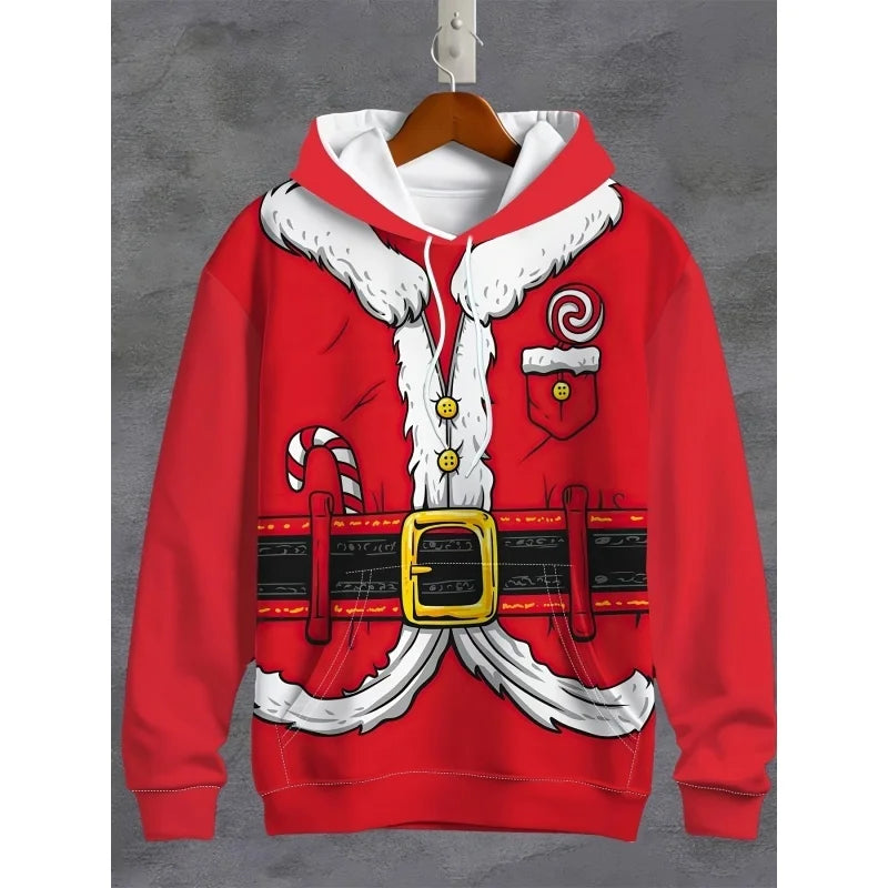 Cartoon Christmas Pattern Hoodie For Men Women Santa Claus Deer 3D Printed Pullovers Casual Hoodies Tops Long Sleeves Sweatshirt