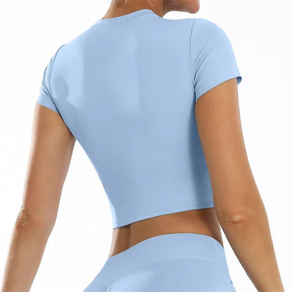 2025 new casual versatile tight fitting quick drying fitness top yoga clothes running Pilates sports T-shirt short sleeved