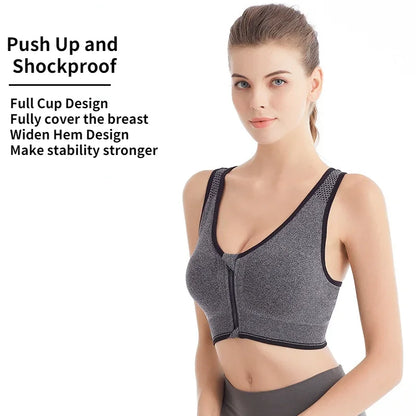 Sports Bra Women Front Zipper More Size Crop Tops Female Gym Jogging Yoga Fitness Shockproof Vest Bralette Sport Bras for Women