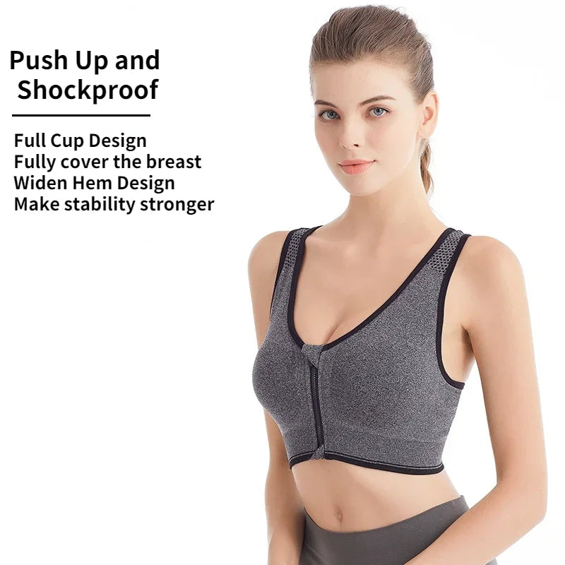 Sports Bra Women Front Zipper More Size Crop Tops Female Gym Jogging Yoga Fitness Shockproof Vest Bralette Sport Bras for Women