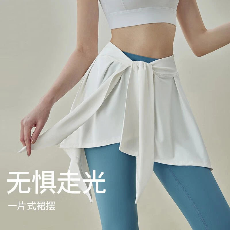Yoga Base Layer Skirt Hip Cover Tie Up Skirts For Women  Running Wrap Skirts Sports Fitness Dance Short Skirt