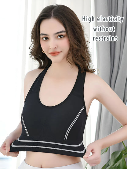 Sports Bra for Women, Back Padded Strappy Sports Bras Medium Support Yoga Bra with Fixed Cups